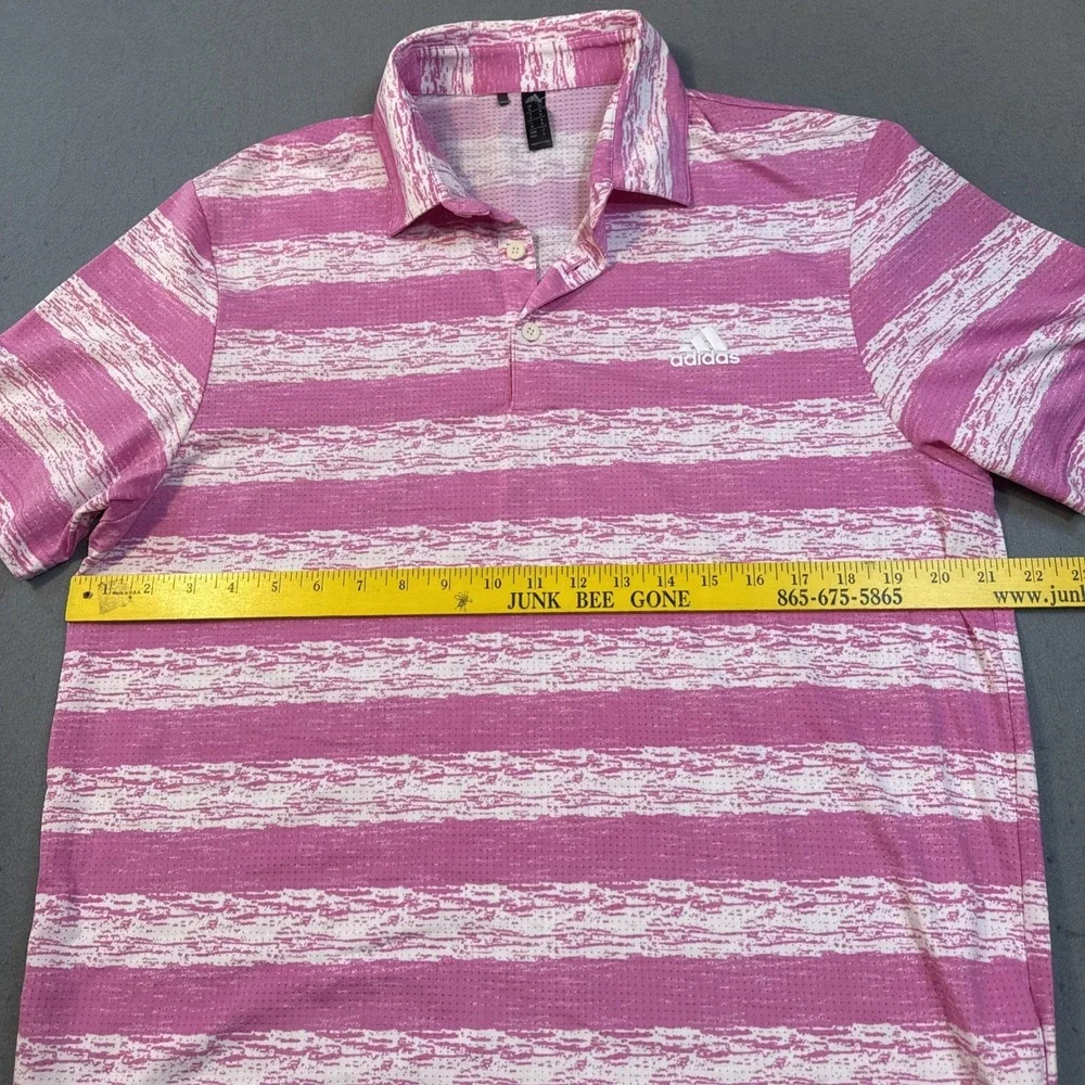 Adidas GOLF Polo Shirt Mens MEDIUM PINK STRIPE VENTED AIRFLOW Performance